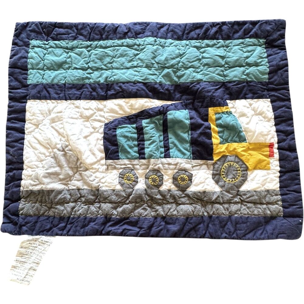 Pottery Barn Kids Jax Construction Cotton Hand Quilted Standard Size Sham NWOT